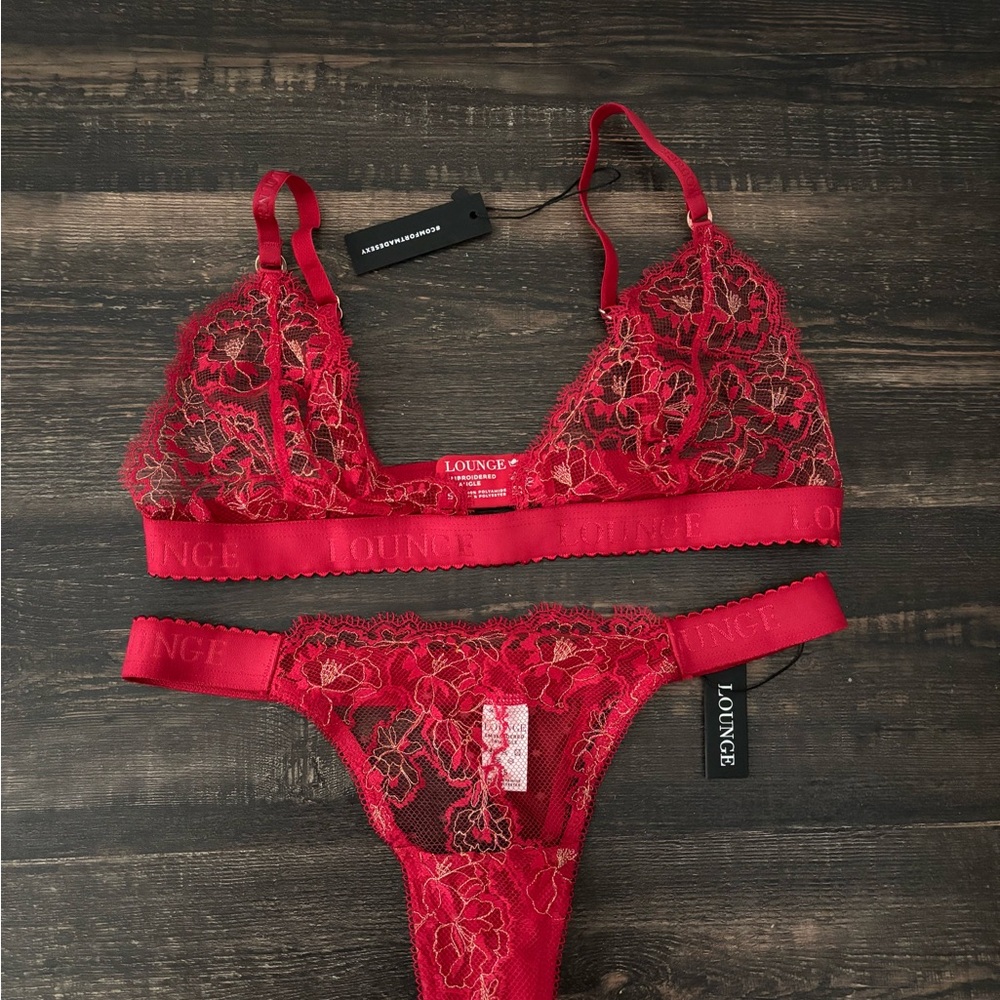 Red Embroidered Triangle Lingerie Set